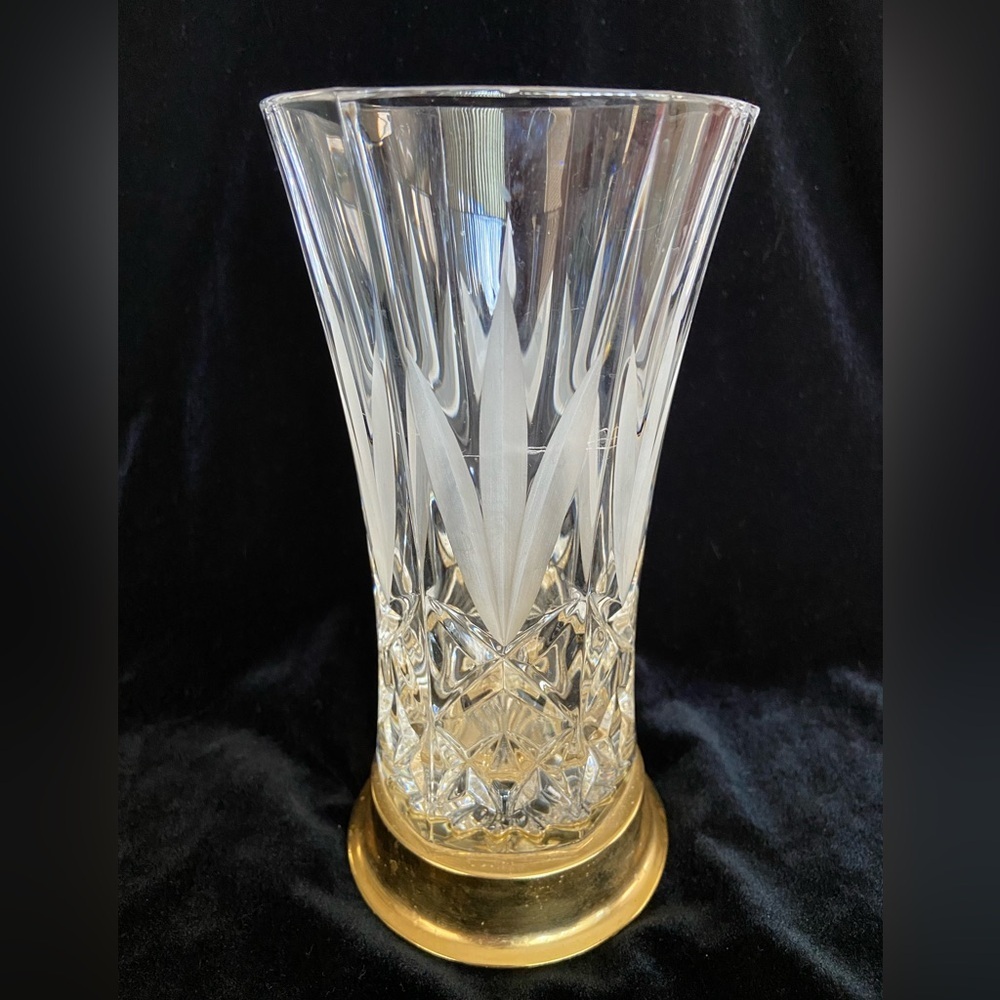 Vintage Irish Killarney Hand Cut Crystal Glass Vase with 24 karat Finish